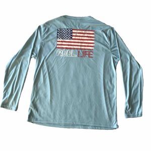 Reel Life Mens Sun Shirt UV Protection Long Sleeve Fishing Merica Grunge Blue L
